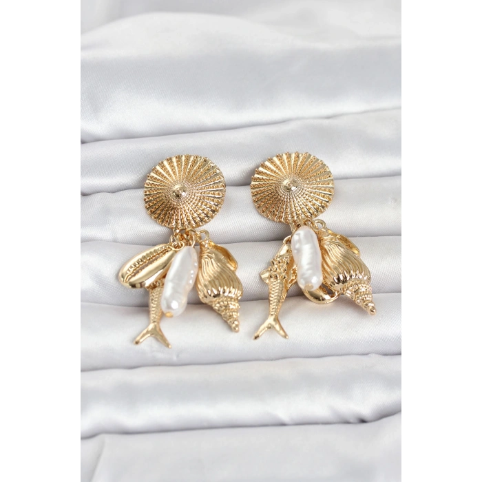 Gold Renk Deniz Temalı Vintage Kadın Küpe
