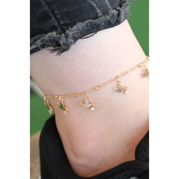 Gold Renk Güvercin Tasarımlı Zirkon Taşlı Halhal
