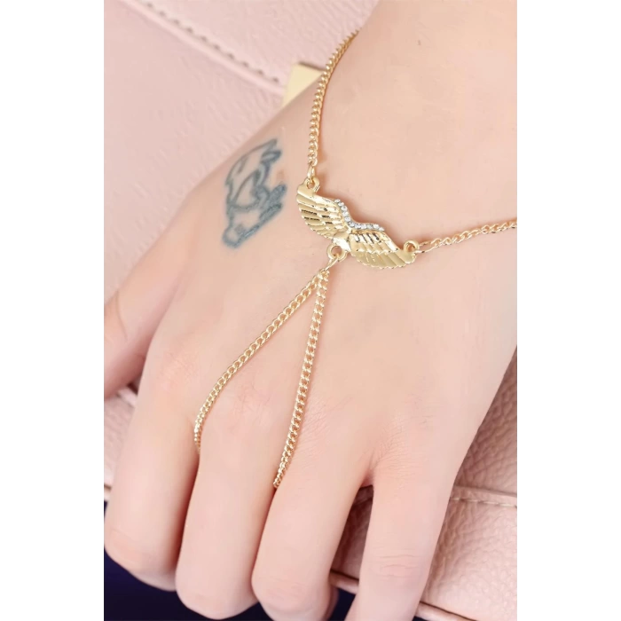 Gold Renk Kaplama Zirkon Taşlı Melek Kanadı Figürlü Şahmeran Bileklik