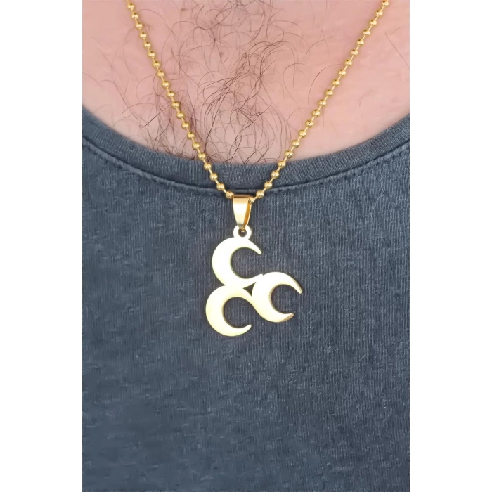 Gold Renk Metal 3 Hilal Figürlü Erkek Kolye