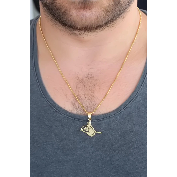 Gold Renk Metal Tuğra Figürlü Erkek Kolye