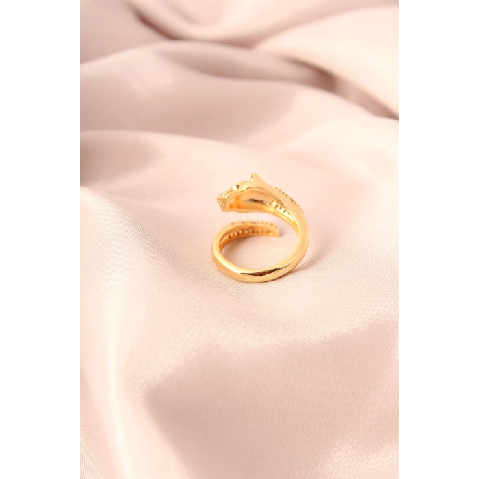 Gold Renk Metal Zirkon Taşlı Kaplan Model Ayarlanabilir Kadın Yüzük