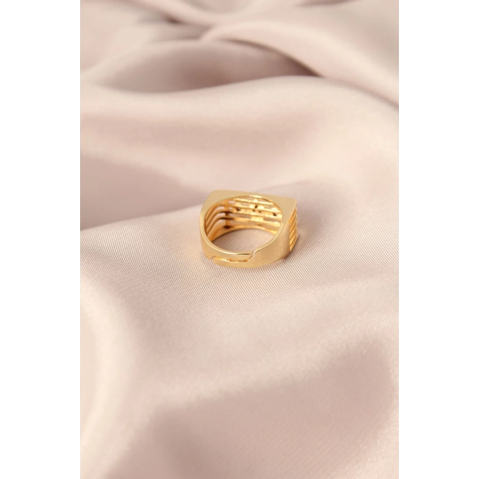 Gold Renk Metal Zirkon Taşlı Kare Tasarımlı Ayarlanabilir Kadın Yüzük