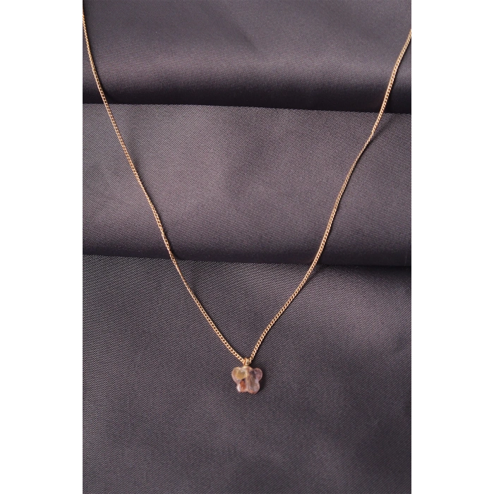 Gold Renk Metal Zirkon Taşlı Pembe Minimal Kelebek Detaylı Kadın Kolye