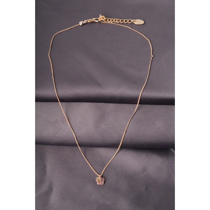 Gold Renk Metal Zirkon Taşlı Pembe Minimal Kelebek Detaylı Kadın Kolye