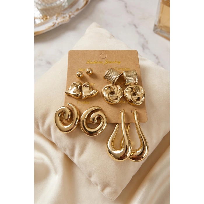 Gold Renk Metalik Kaplamalı CCB 6 Çift Küpe Seti