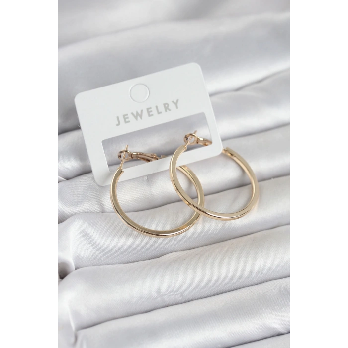 Gold Renk Pirinç Köşeli Kenar Halka 32 mm Kadın Küpe