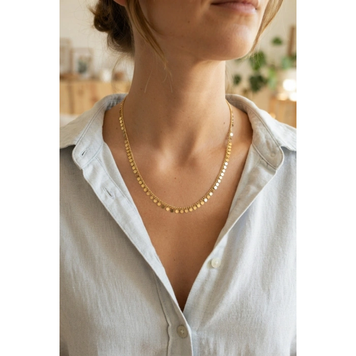 Gold Renk Pul Model 60 cm Kadın Kolye