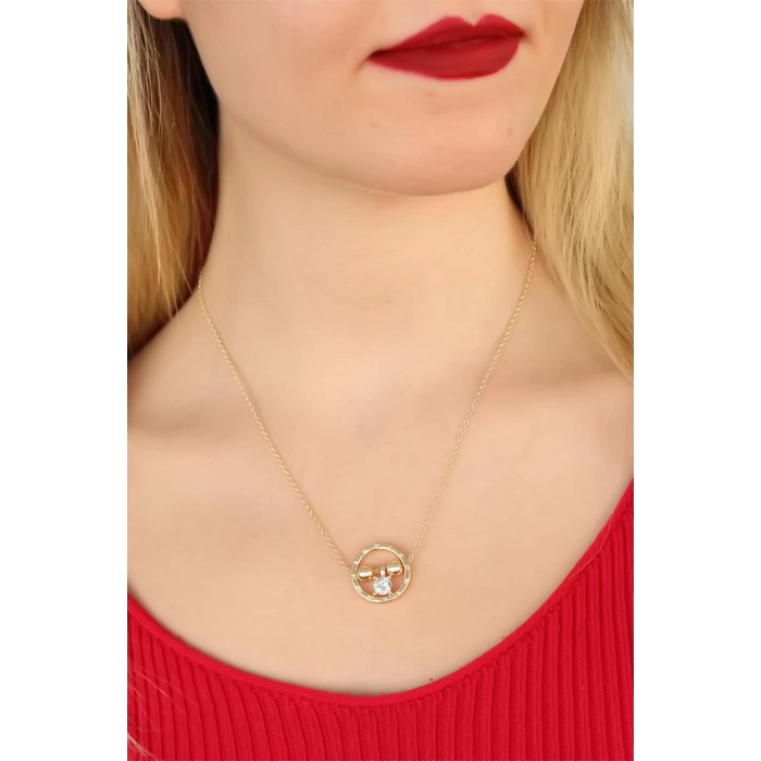 Gold Renk Taşlı Bayan Kolye