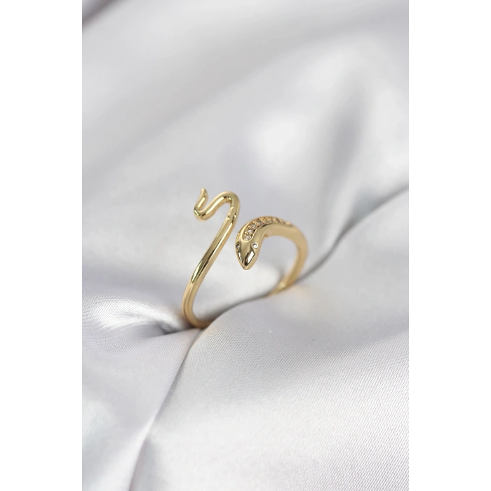 Gold Renk Yılan Model Zirkon Taşlı Kadın Yüzük