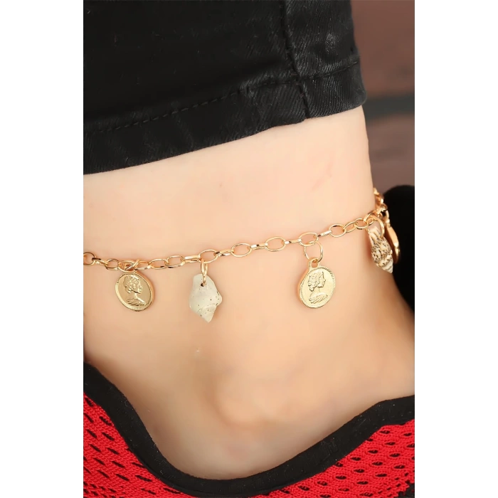 Gold Renk Zincirli Deniz Kabuğu ve Madalyon Aksesuarlı Hal Hal