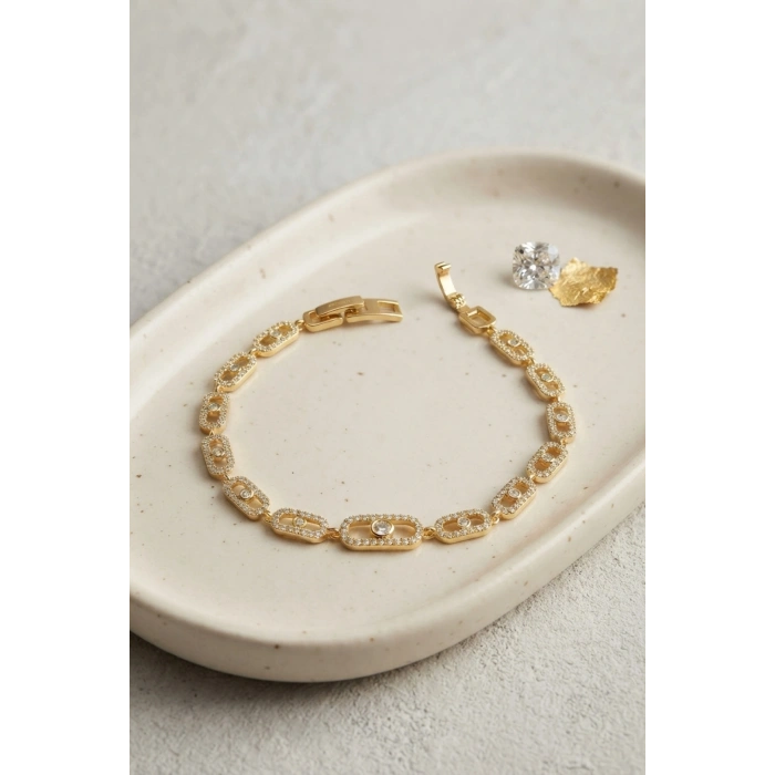 Gold Renk Zirkon Taşlı Messika Model Bileklik