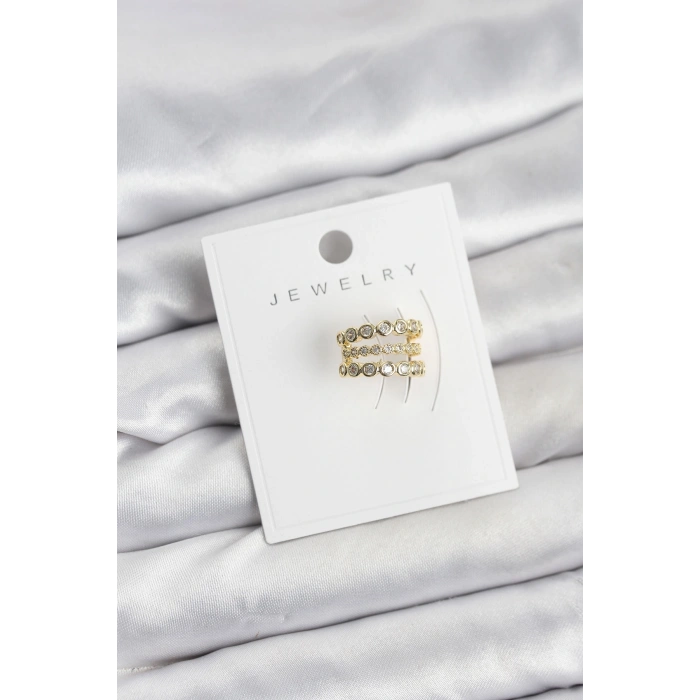 Gold Renk Zirkon Taşlı Pirinç Kıkırdak Earcuff Küpe