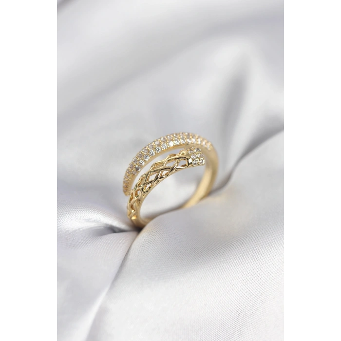 Gold Renk Zirkon Taşlı Sarmal Kadın Yüzük