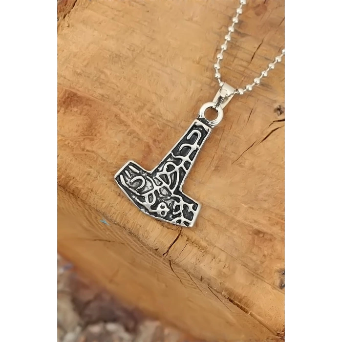 Gümüş Renk Metal Aksesuarlı Top Zincirli Erkek Kolye