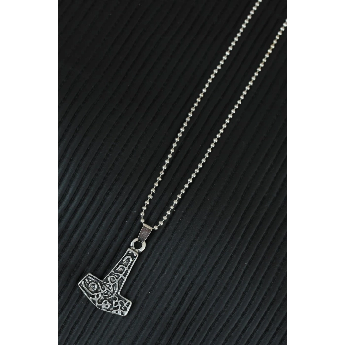 Gümüş Renk Metal Aksesuarlı Top Zincirli Erkek Kolye
