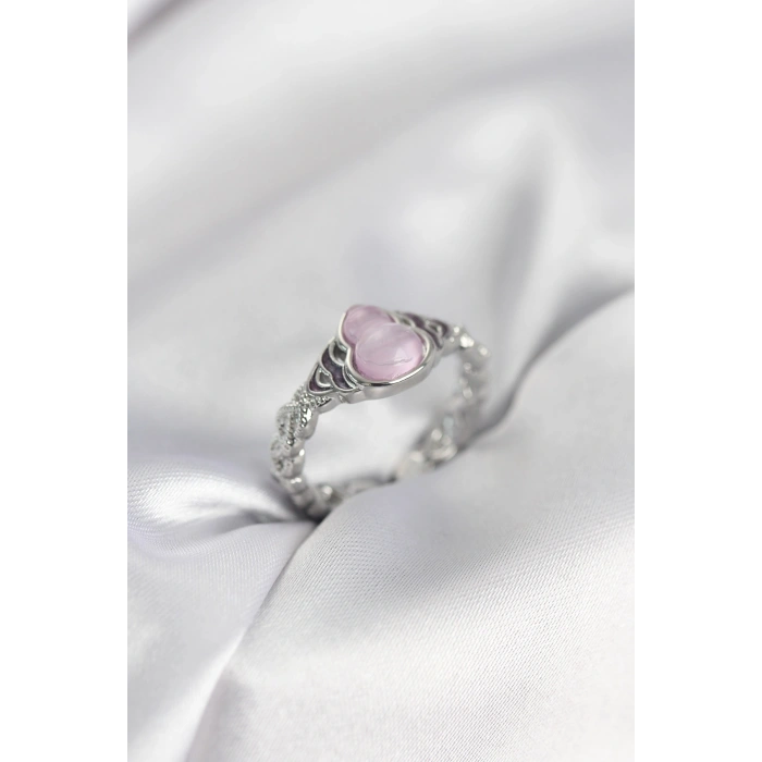Gümüş Renk Pembe Damla Model Kadın Yüzük
