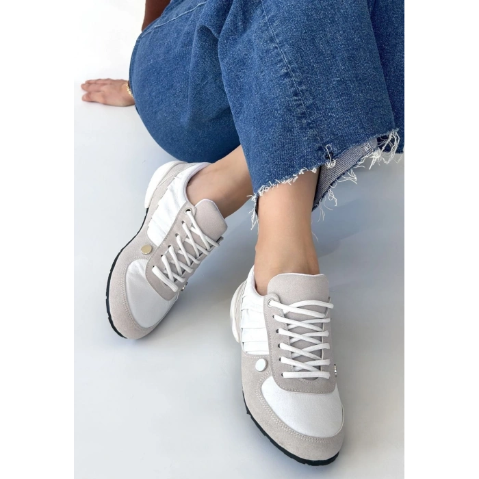 Jawen Gri Nubuk Beyaz Detaylı Spor Ayakkabı