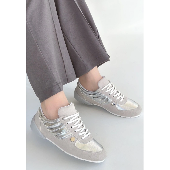 Jawen Gri Nubuk Gümüş Detaylı Spor Ayakkabı