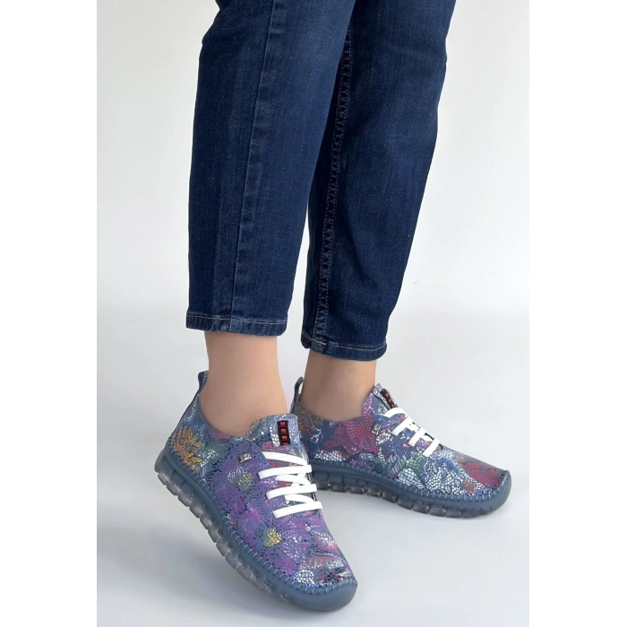 Jiten Mor Desenli Deri Bağcıklı Spor Ayakkabı