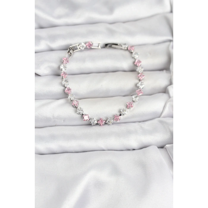 Kare Zirkon Taşlı Gümüş Renk Kadın Bileklik