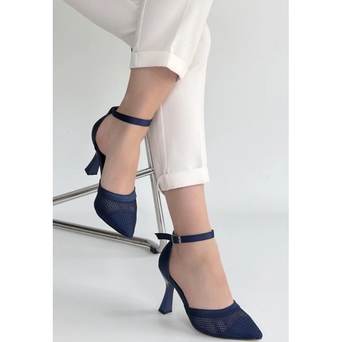Keny Lacivert Saten Topuklu Ayakkabı