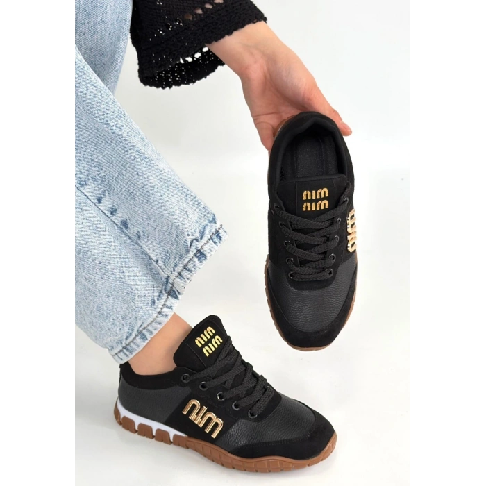 Marje Siyah Cilt Bağcıklı Spor Ayakkabı