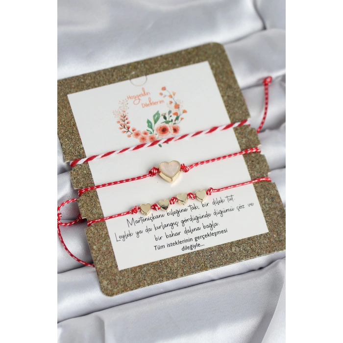 Marteniçka Bileklik 3lü Beyaz Mineli Kalp Model