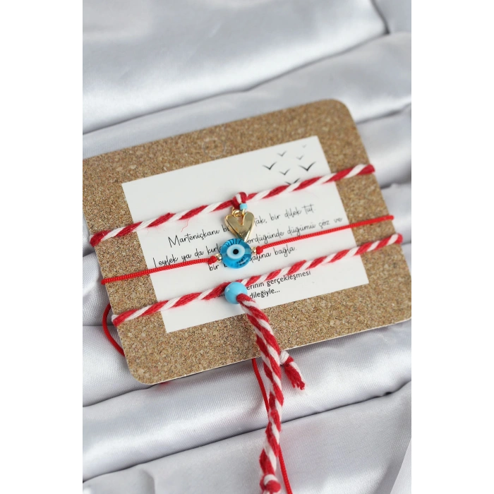 Marteniçka Bileklik 3lü Sallantılı Kalp ve Nazarlı Model