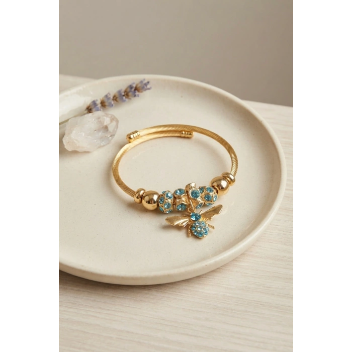 Mavi Arı Model Gold Renk Charm Bileklik