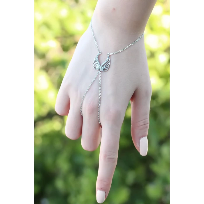 Melek Kanadı Figürlü Zirkon Taşlı Silver Renkli Şahmeran Bileklik