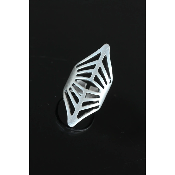 Metal Eskitme Gümüş Renk Otantik Ayarlamalı Bayan Yüzük