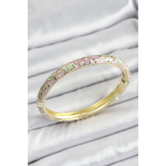 Mineli Pirinç Çiçek Motif Pembe Renk Kadın Kelepçe