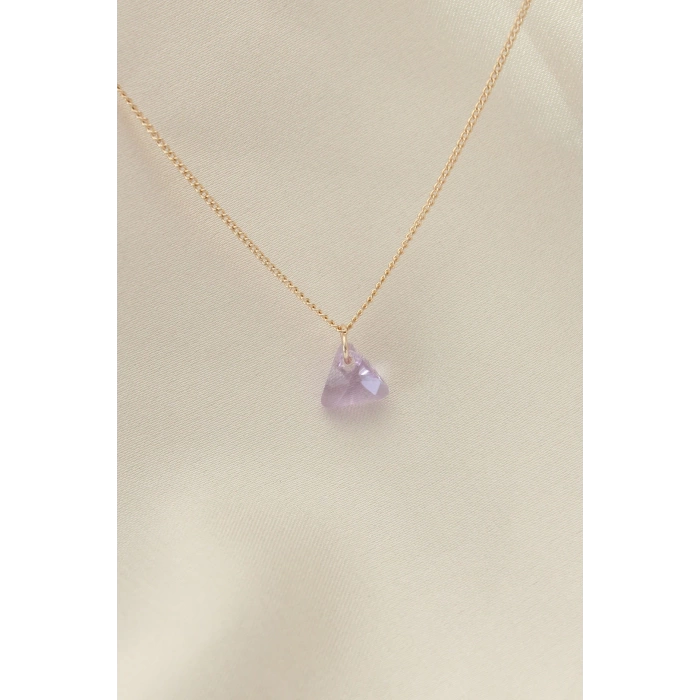 Minimal Lila Kristal Taşlı Kolye