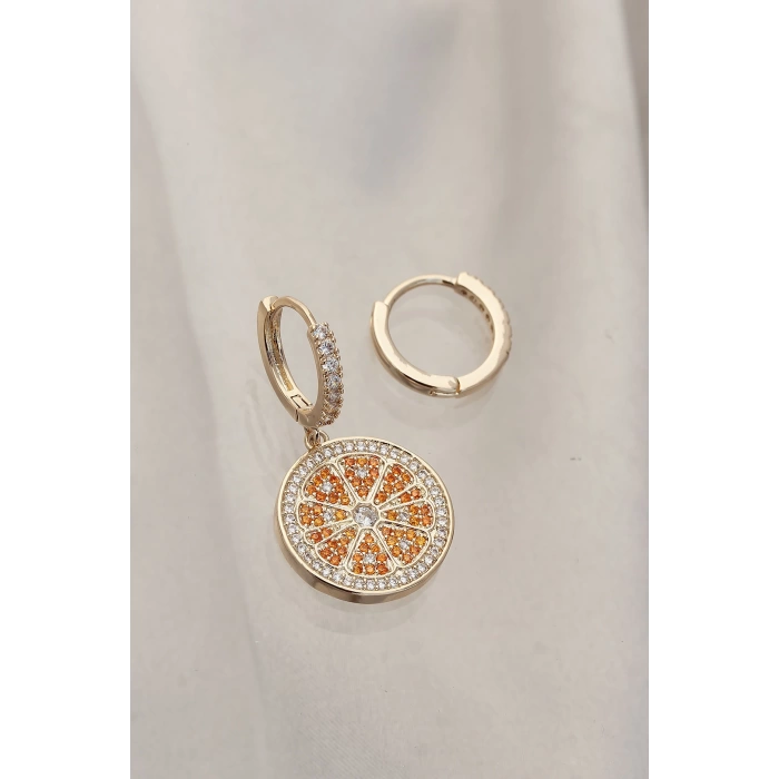 Minimal Taşlı Portakal Model Küpe