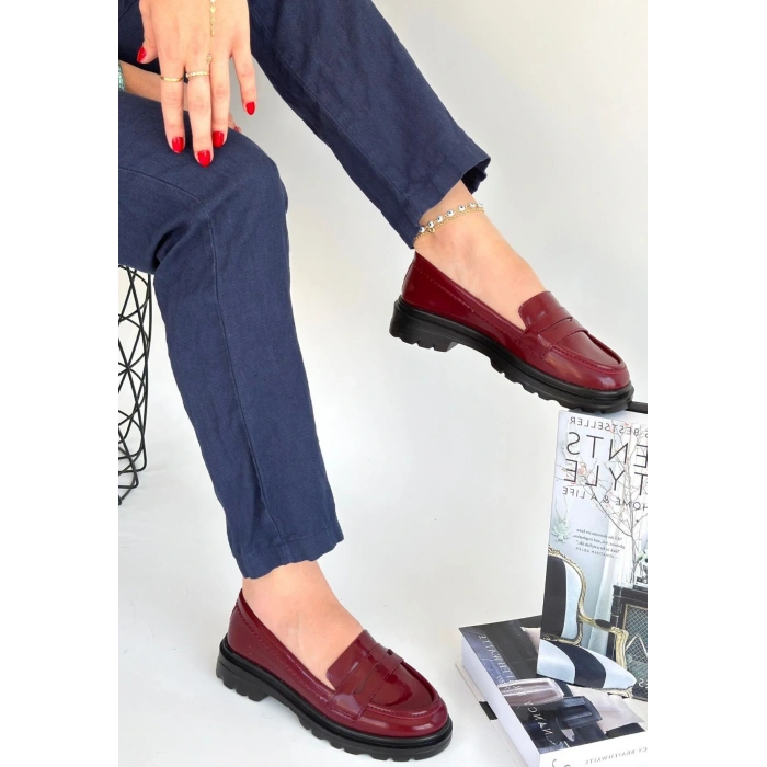 Narli Bordo Rugan Oxford Ayakkabı