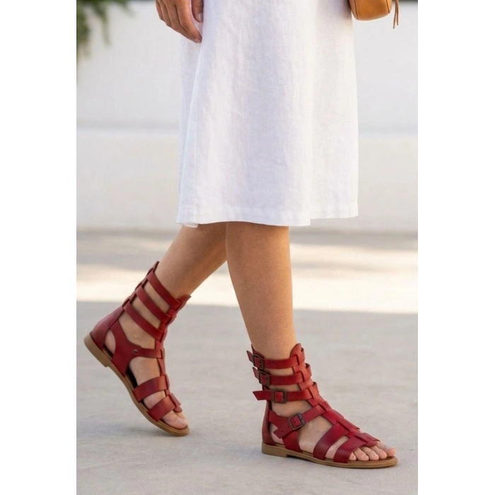 Nola Kırmızı Deri Kemerli Sandalet