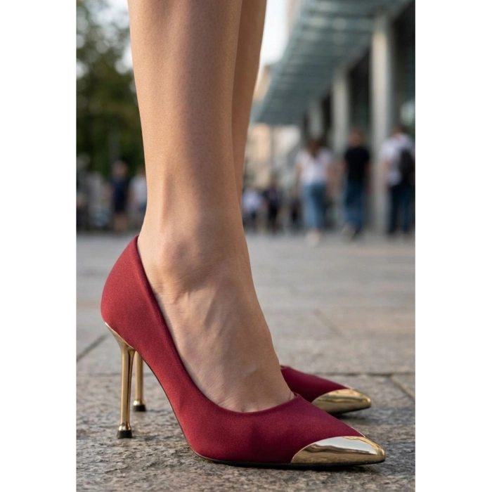 Norji Bordo Saten Stiletto Ayakkabı