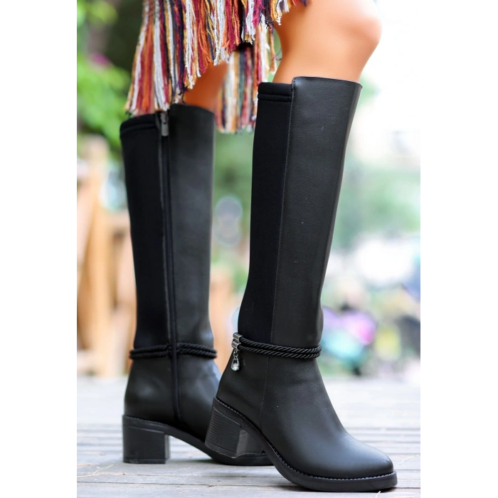 Olha Siyah Cilt Topuklu Çizme