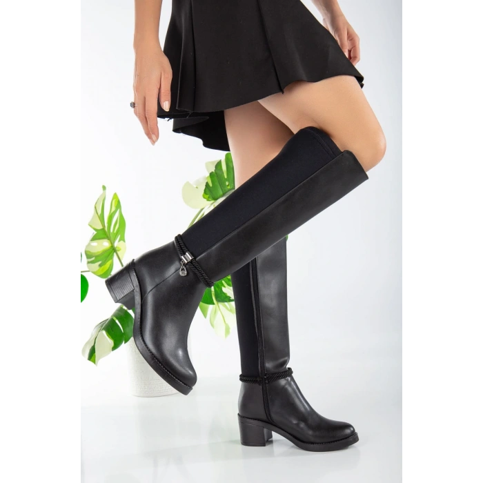 Olha Siyah Cilt Topuklu Çizme