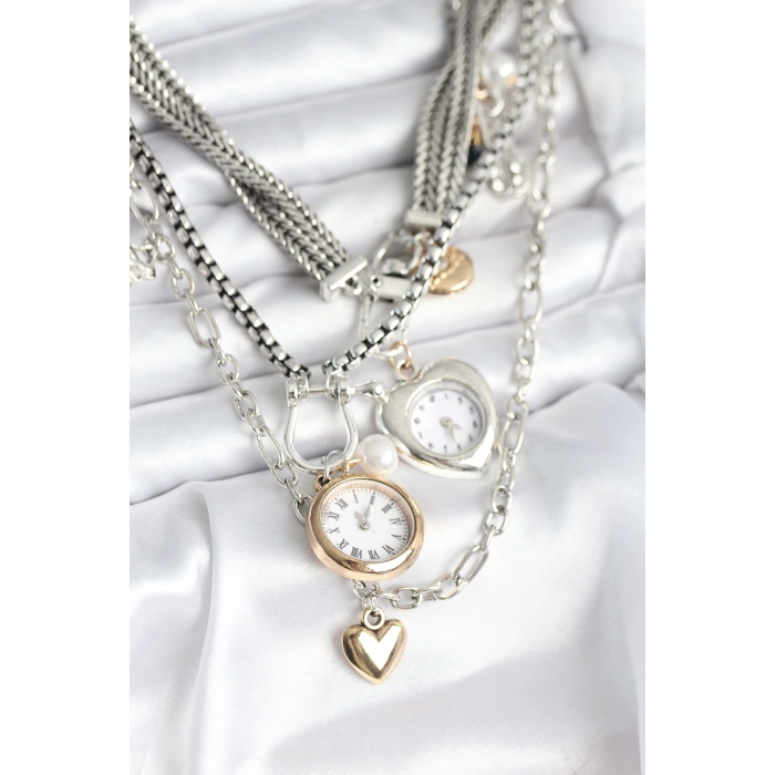 Otantik Gümüş Renk Kadın Kolye Kombini