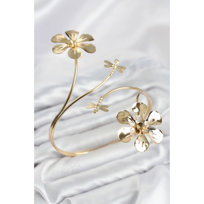Pazu Bileklik Gold Renk Pirinç Çiçek Model