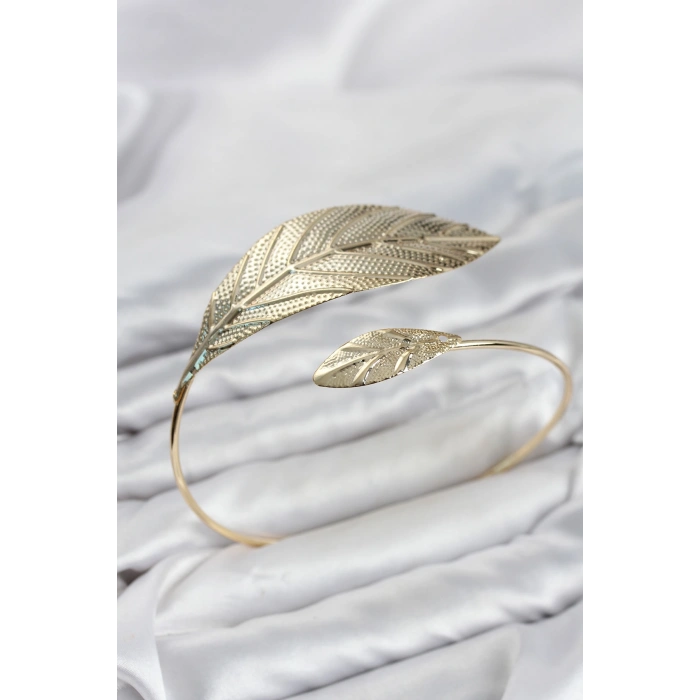 Pazu Bileklik Gold Renk Pirinç Yaprak Model