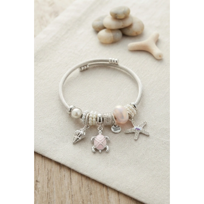 Pembe Caretta Caretta ve Deniz Yıldızı Charmlı Bileklik