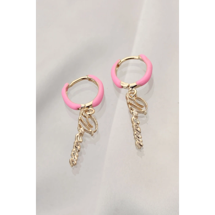 Pembe Dream (rüya) Yazılı Çelik Küpe