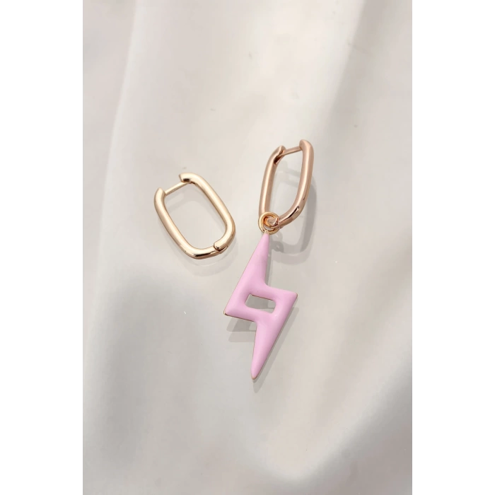 Pembe Şimşek Model Çelik Küpe