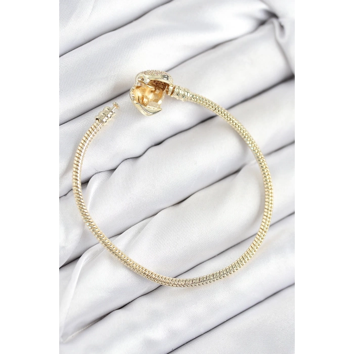 Pirinç Charm Zirkon Taşlı Kalp Model Gold Renk Kadın Bileklik
