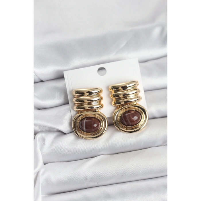 Pirinç Gold Kahverengi Renk Vintage Kadın Küpe
