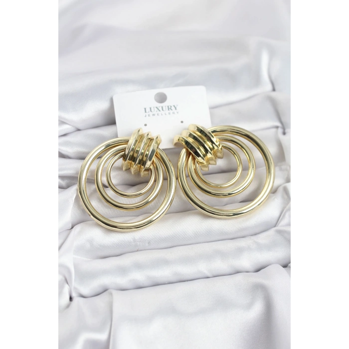 Pirinç Gold Renk Halka Model Vintage Kadın Küpe