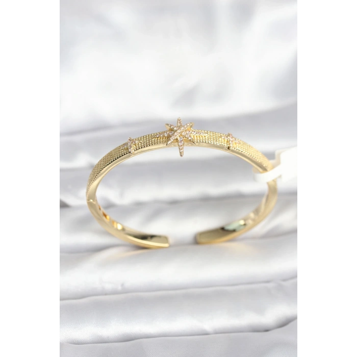 Pirinç Gold Renk Kutup Yıldızı Model Kadın Kelepçe Bileklik